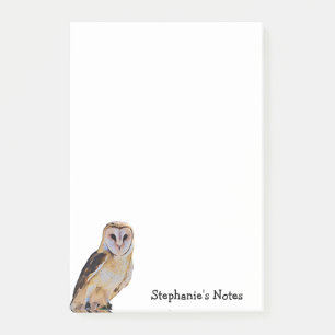 Wild Barn Owl Bird Artwork Name Personalised White Post-it Notes