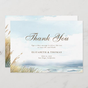 Wild Beach Fence Ocean Grass Art Elegant Wedding Thank You Card