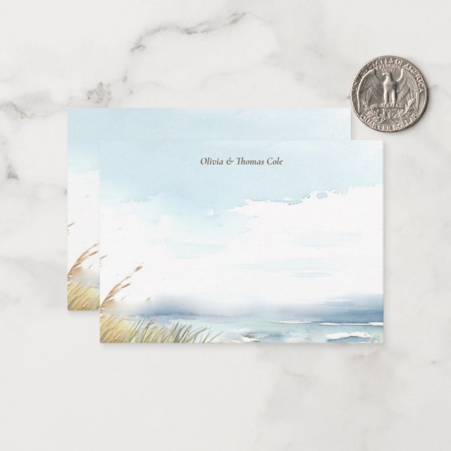 Wild Beach Fence Ocean Grass Art Wedding Couple Card (Front/Back In Situ)