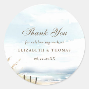 Wild Beach Fence Ocean Grass Art Wedding Favour Classic Round Sticker