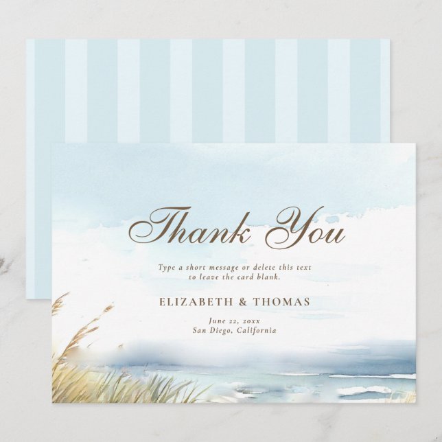 Wild Beach Fence Ocean Grass Chic Elegant Wedding Thank You Card (Front/Back)