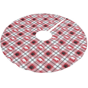 Wild Bear Paws Black Red & White Flannel Pattern Brushed Polyester Tree Skirt
