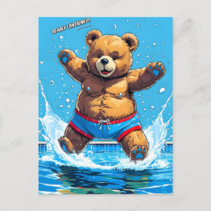Wild Bear Summer Vintage Pool  Announcement Postcard