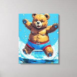 Wild Bear Summer Vintage Pool  Canvas Print