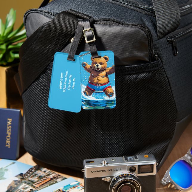 Wild Bear Summer Vintage Pool  Luggage Tag (Front & Back)