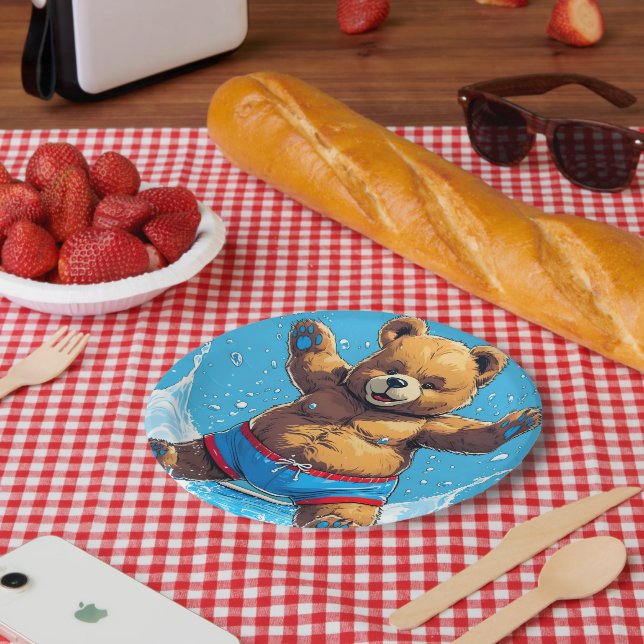 Wild Bear Summer Vintage Pool  Paper Plate (Picnic)