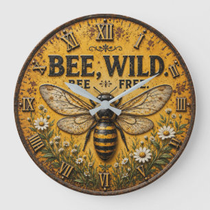 Wild Bee Rustic Farmhouse Large Clock