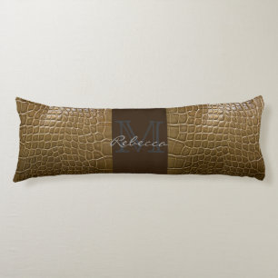 wild beige brown alligator crocodile  leather body cushion