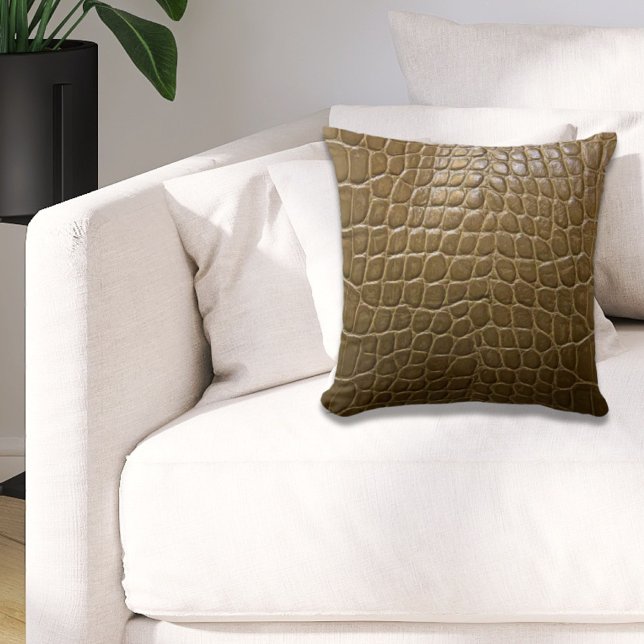 wild beige brown alligator crocodile  leather cushion (wild beige brown alligator crocodile leather throw pillow)