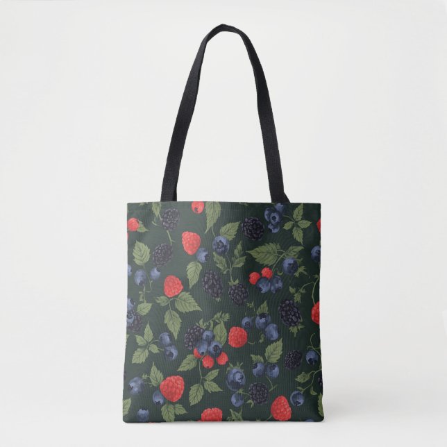 Wild Berries Pattern Shoulder Tote Bag | Blackberr (Front)