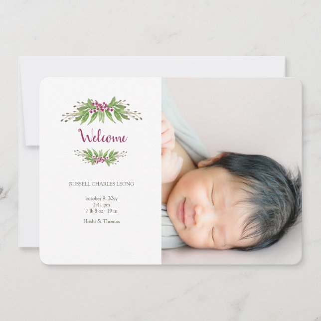 Wild Berries Photo Birth Announcement (Front)