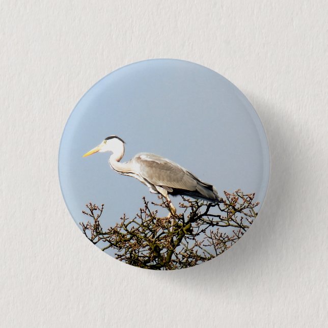 WILD BIRD HERON    3 CM ROUND BADGE (Front)