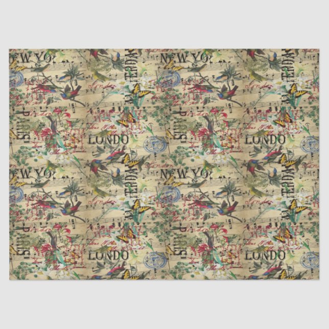 Wild Bird Song Vintage Ephemera Tissue Paper (Front)