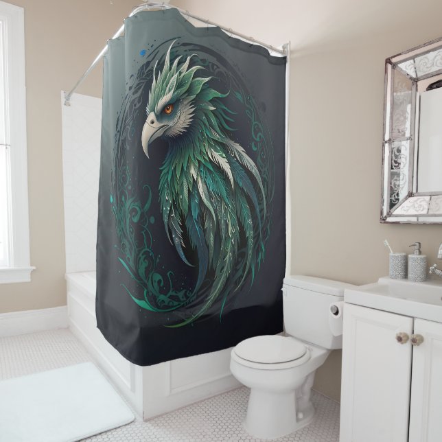 Wild Birds, Eagles, Parrot Portraits-green & blue Shower Curtain (In Situ)
