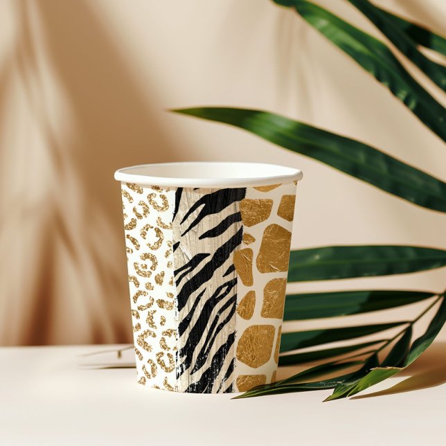 Wild birthday animal print gold Safari  Paper Cups (Creator Uploaded)
