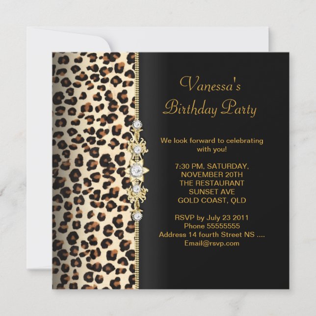 Wild Birthday Party Gold Black Animal Invitation (Front)
