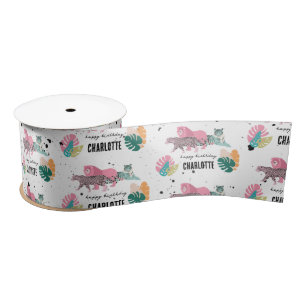 Wild Birthday Party Jungle Animals Kids Birthday Satin Ribbon