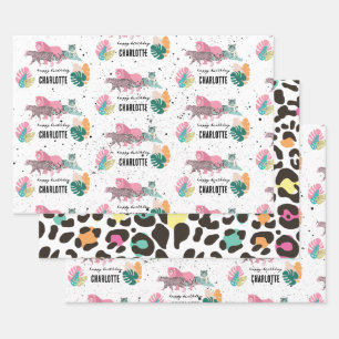 Wild Birthday Party Jungle Animals Kids Birthday Wrapping Paper Sheet