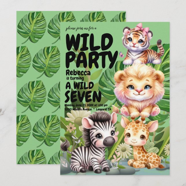 Wild Birthday Party Safari Jungle Invitation (Front/Back)