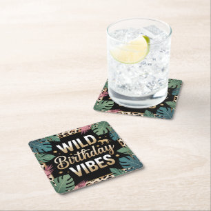 Wild Birthday Vibes Graphic: Jungle Theme Square Paper Coaster
