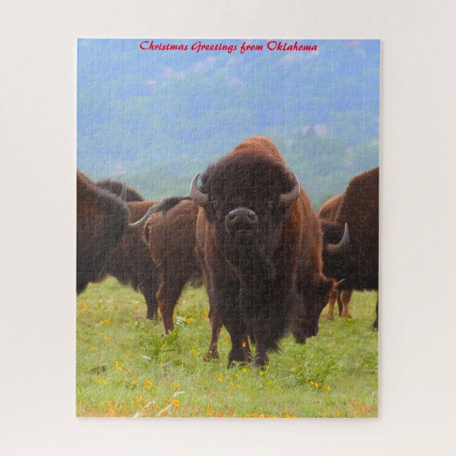 Wild Bison Oklahoma. Christmas Greetings Jigsaw Puzzle (Vertical)