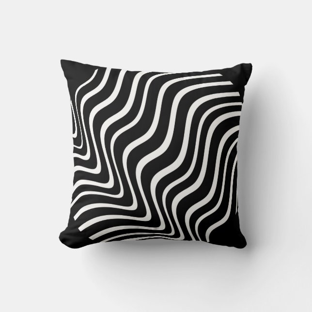 wild black and white wavy stripes throw pillow (Front)