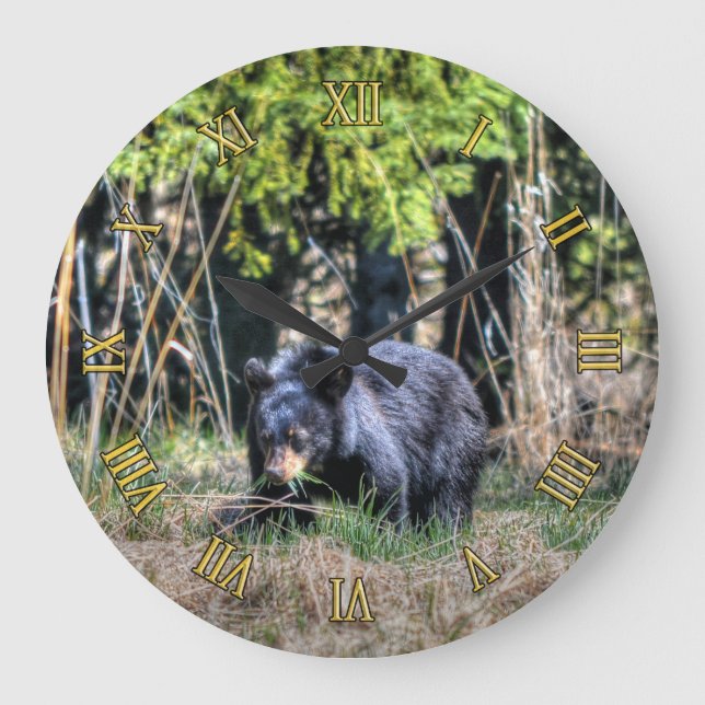 Wild Black Bear Cub & Forest Wildlife Photo Clock (Front)