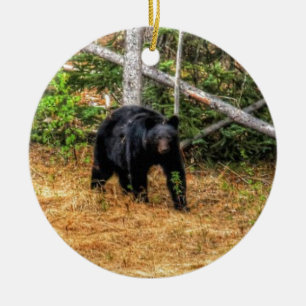 Wild Black Bear & Yukon Forest Photo Art Ceramic Tree Decoration