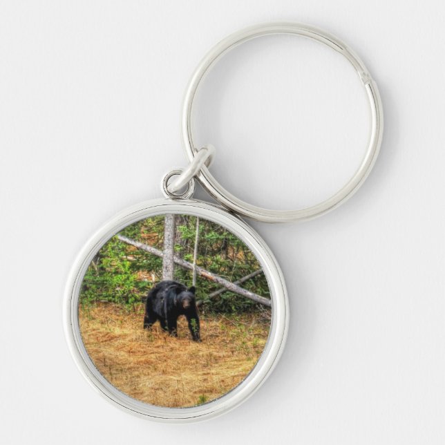 Wild Black Bear & Yukon Forest Photo Art Key Ring (Front)