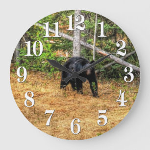Wild Black Bear & Yukon Forest Photo Art Large Clock
