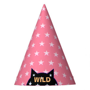 Wild Black Cat & Pink Stars Party Hat