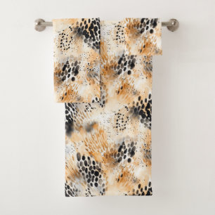 Wild Black Cream Leopard Animal Bath Towel Set