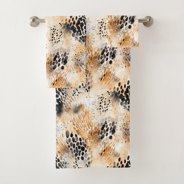 Wild Black Cream Leopard Animal   Bath Towel Set (Insitu)