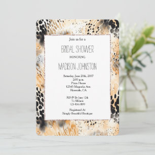 Wild Black Cream Leopard Animal Bridal Shower Invitation