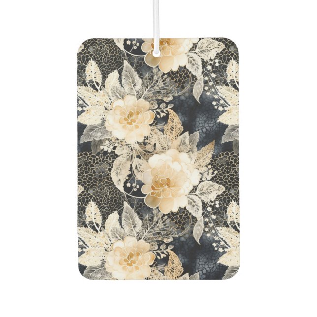 Wild Black Cream Leopard Animal Floral Car Air Freshener (Front)