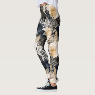 Wild Black Cream Leopard Animal Floral Leggings