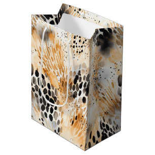 Wild Black Cream Leopard Animal Floral Medium Gift Bag