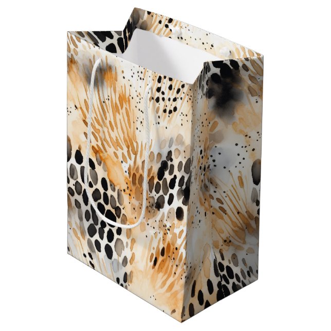 Wild Black Cream Leopard Animal Floral Medium Gift Bag (Front Angled)