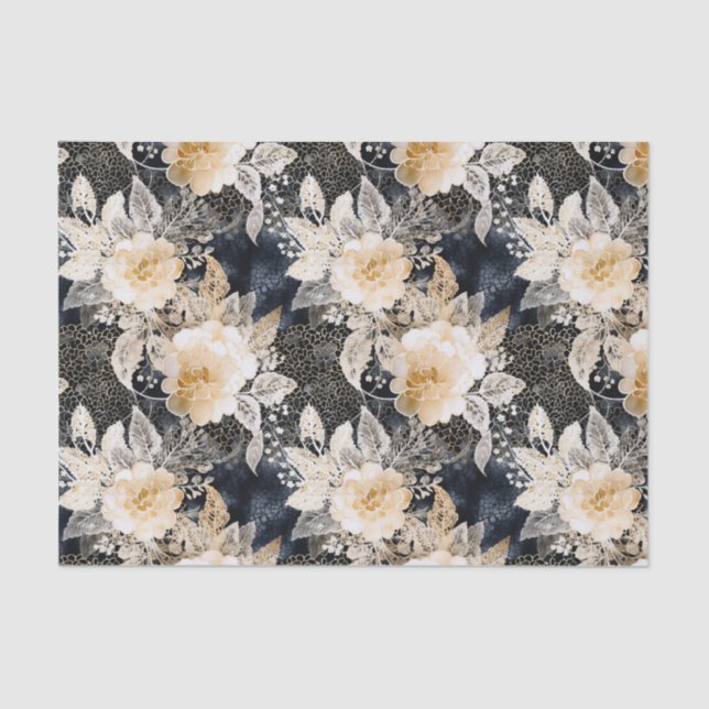Wild Black Cream Leopard Animal Floral Tissue Paper (Front)