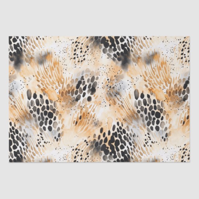Wild Black Cream Leopard Animal Floral Tissue Paper (Front)