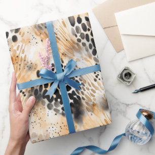Wild Black Cream Leopard Animal Floral Wrapping Paper