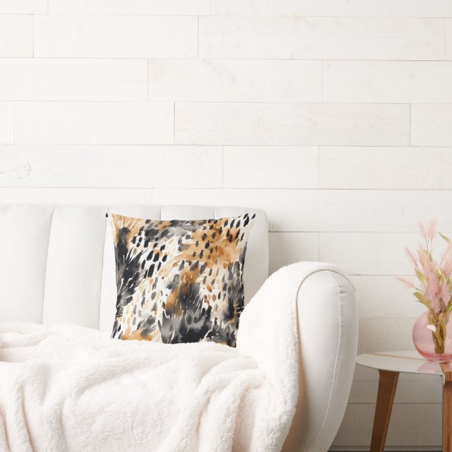 Wild Black Cream Leopard Animal Print Cushion (Couch)