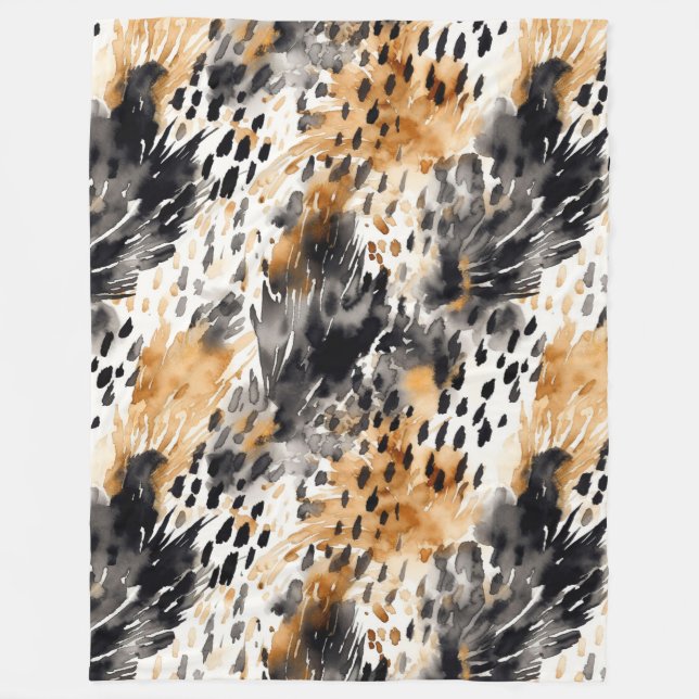 Wild Black Cream Leopard Animal Print Fleece Blanket (Front)
