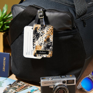 Wild Black Cream Leopard Animal Print Luggage Tag