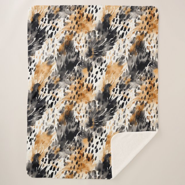 Wild Black Cream Leopard Animal Print Sherpa Blanket (Front)