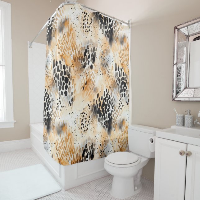 Wild Black Cream Leopard Animal   Shower Curtain (In Situ)