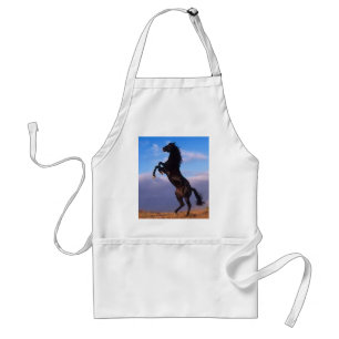 Wild Black Stallion Rearing Horse Standard Apron