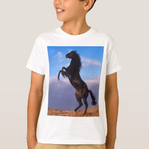 Wild Black Stallion Rearing Horse T-Shirt