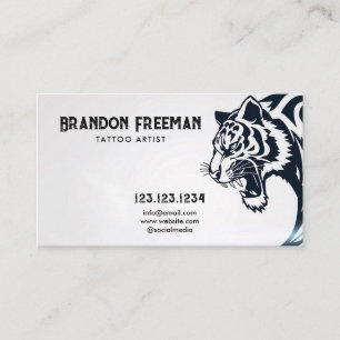 Wild Black & White Tribal Tiger Head Tattoo Business Card