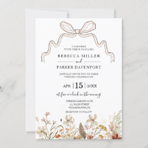 Wild bloom bow modern Wedding invitation